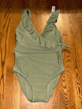 Kindred Bravely Aloe Green Ruffle Wrap Maternity & Nursing One-Piece Swimsuit